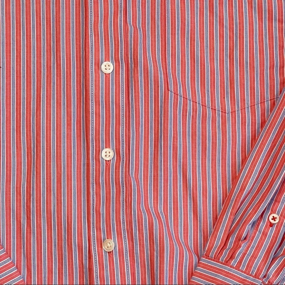 IZOD Men's Blue Orange Striped Long Sleeved Button Down Dress Shirt Medi… - Picture 4 of 7
